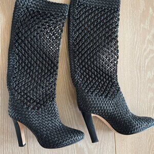 Black Crochet Knee High Boots